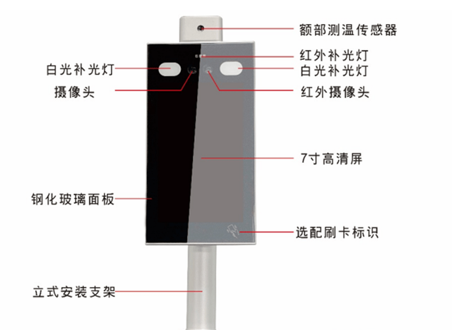 7寸双目人脸识别门禁一体机(测温闸机钉钉款) 规格说明书